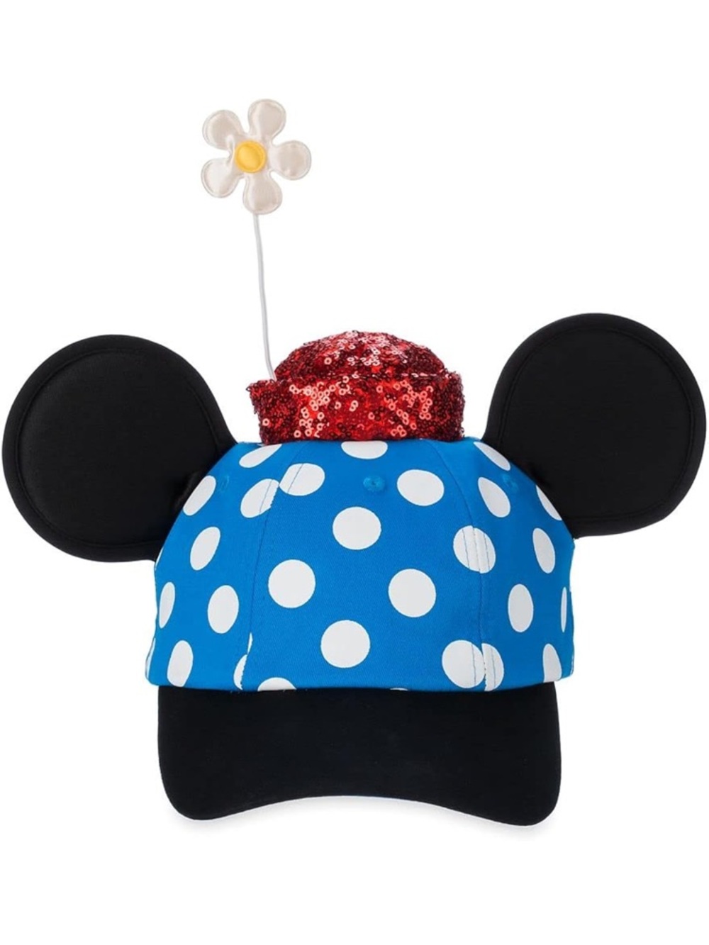DISNEY Minnie Mouse Ears Baseball Cap for Adults IN Blue White Polka Dot